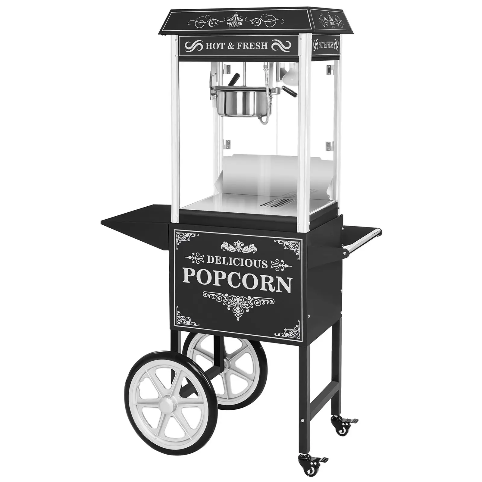 Popcornmaskin med vagn - Retrodesign - Svart