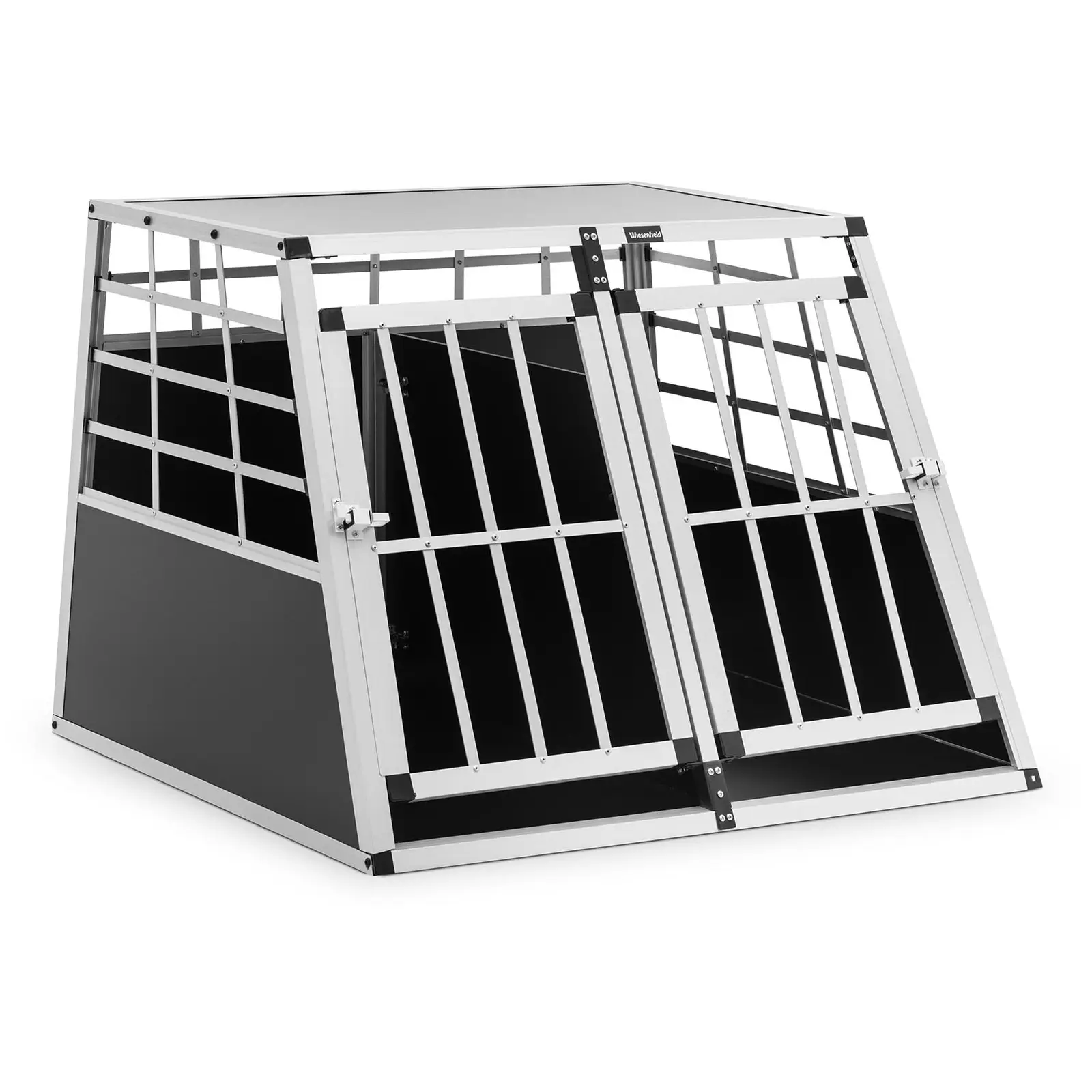 Hundtransportlåda - Aluminium - Trapetsform - 95 x 85 x 70 cm - Med avdelare