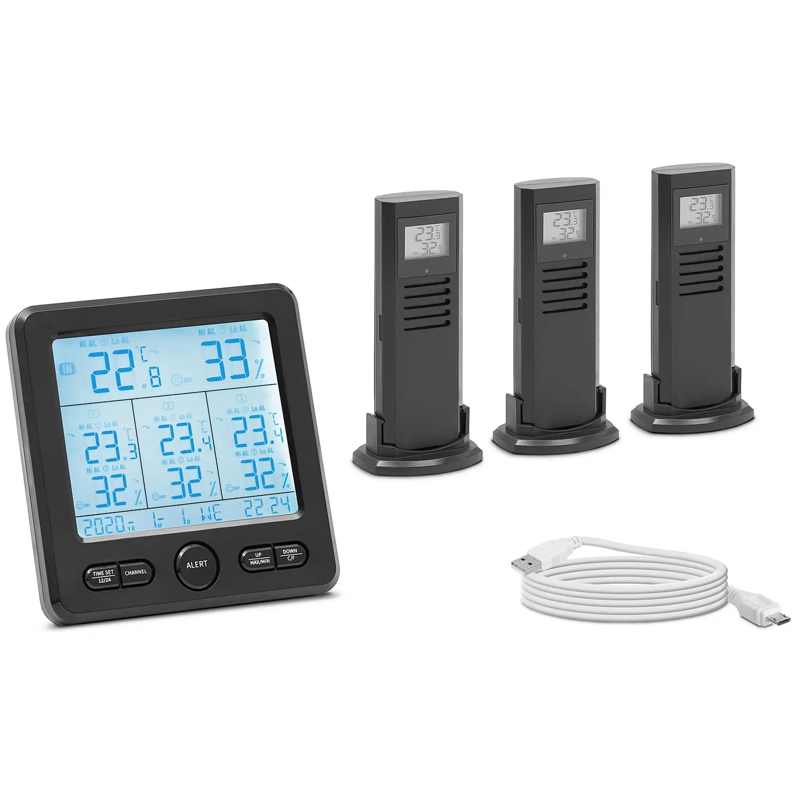 Väderstation - Trådlös - LCD - 3 sensorer