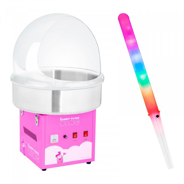 Sockervaddsmaskin - set med sockervaddspinnar - spottskydd - 52 cm - 1.200 Watt - pink