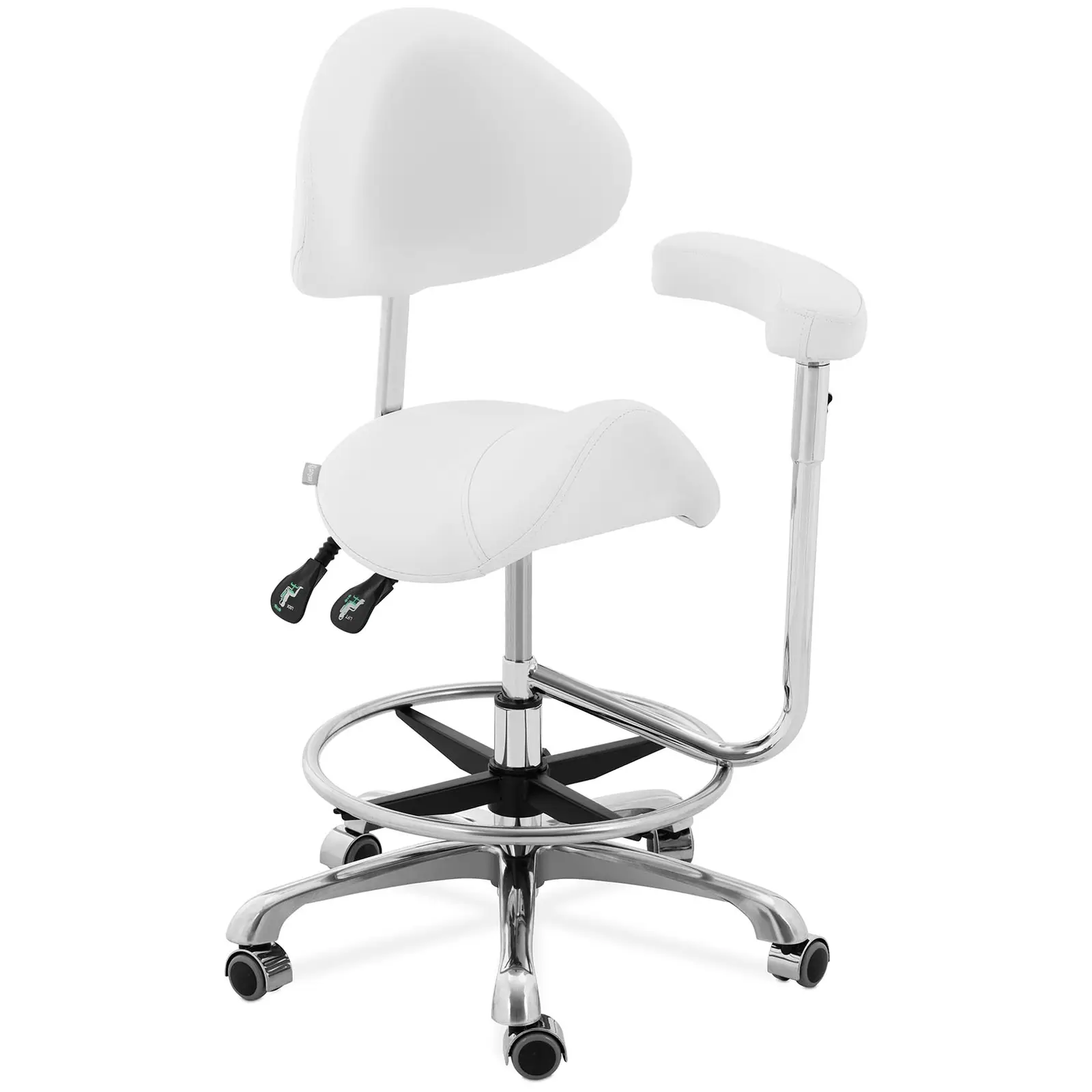 Sadelstol med rygg- och armstöd - Höjdjusterbart ryggstöd och säte - 51–61 cm - 150 kg - White