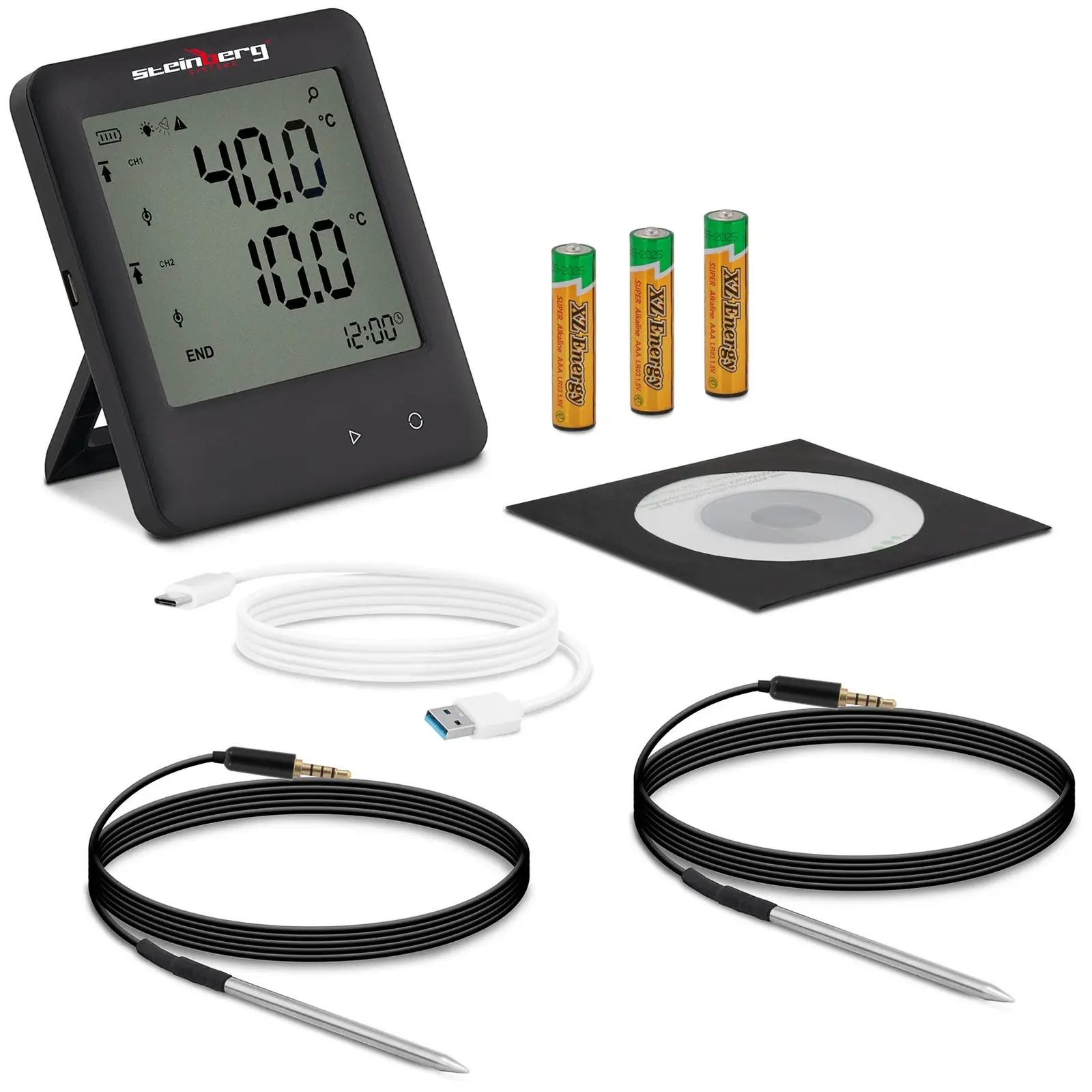 Temperaturlogger - LCD - -200 till +250 °C - 2 externa sensorer