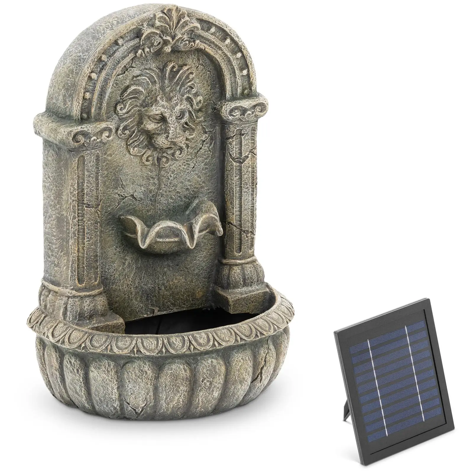 Solar Garden Fountain - Lejonhuvudet sprutar på utsmyckad bassäng - LED-belysning