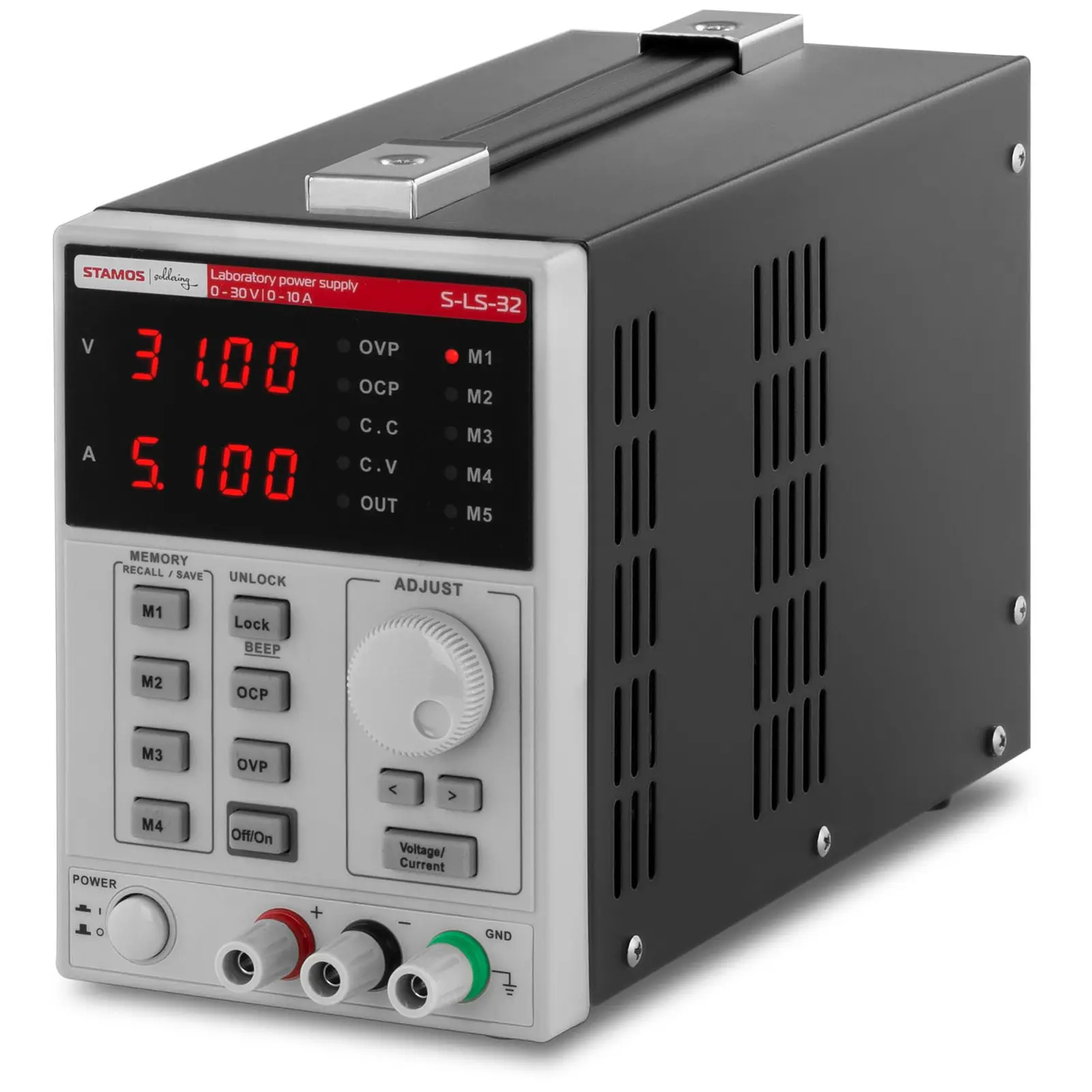 Laboratorieaggregat - 0-30 V, 0-10 A DC, 550 W - 4 Minnesinställningar
