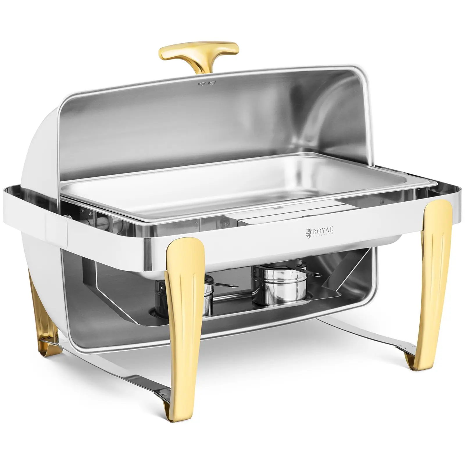 Chafing dish - GN 1/1 - guldaccenter - roll-top huva - 9 L - 2 bränsleceller - Royal Catering