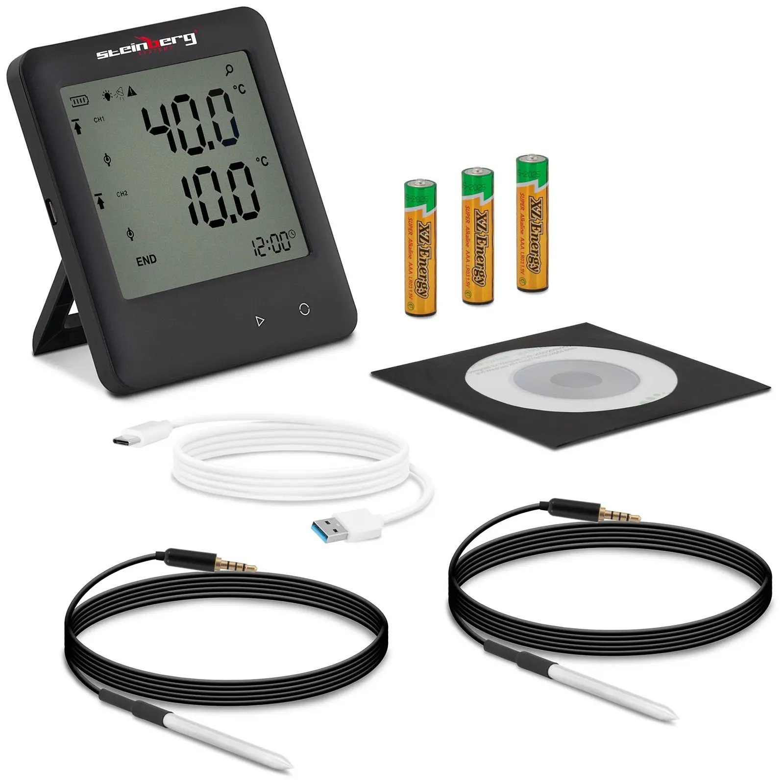 Temperaturlogger - LCD - -40 till +125 °C - 2 externa sensorer