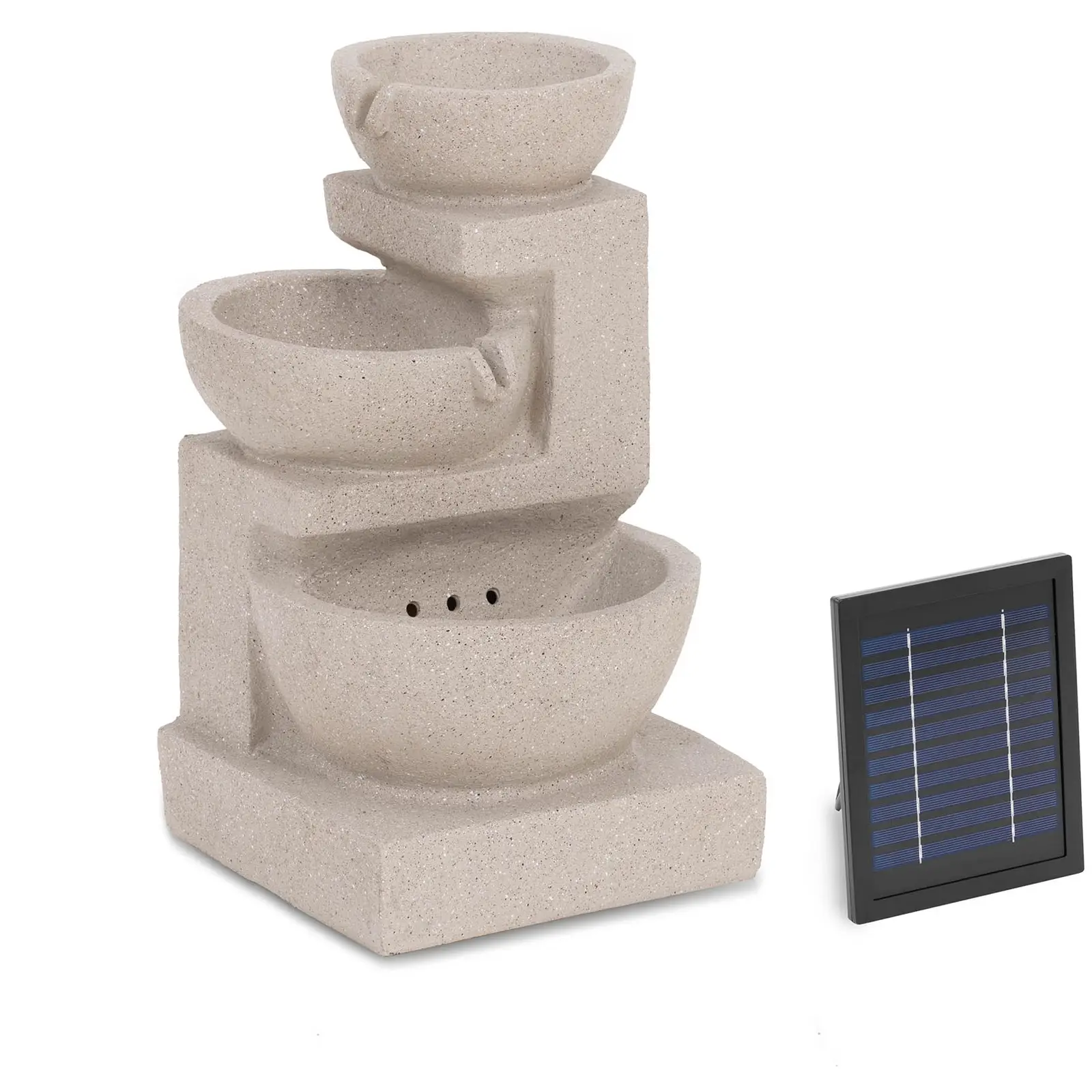 Solar Garden Fountain - 3 skålar på lervägg - LED-belysning